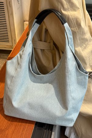 Korean Style Large Capacity Denim Tote Bag for Women - Trendy Shoulder Underarm Bag for Students and Commuters