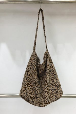 Korean Style Leopard Print Canvas Tote Bag - Large Capacity Casual Shoulder Bag for Students and Everyday Use