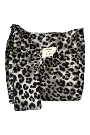 Korean-Style Leopard Print Wool Tote Bag for Women | Large Capacity Mother-Daughter Shoulder Crossbody Bag