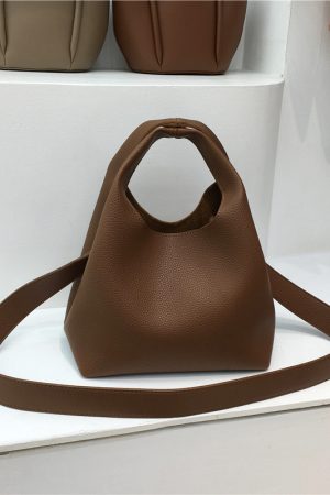 Korean Style Minimalist Retro Vegetable Basket Tote Bag - Commuter Bucket Crossbody Bag for Everyday Use