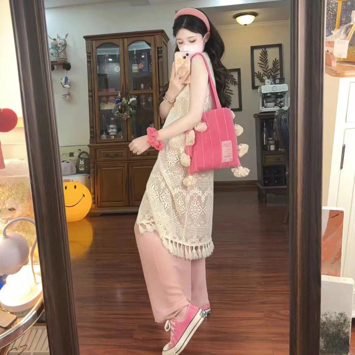 Korean-Style Multi-Color Tassel Shoulder Bag - Unique Artistic Striped Underarm Canvas Bag for Casual Outfits Korean-Style Multi-Color Tassel Shoulder Bag - Unique Artistic Striped Underarm Canvas Bag for Casual Outfits