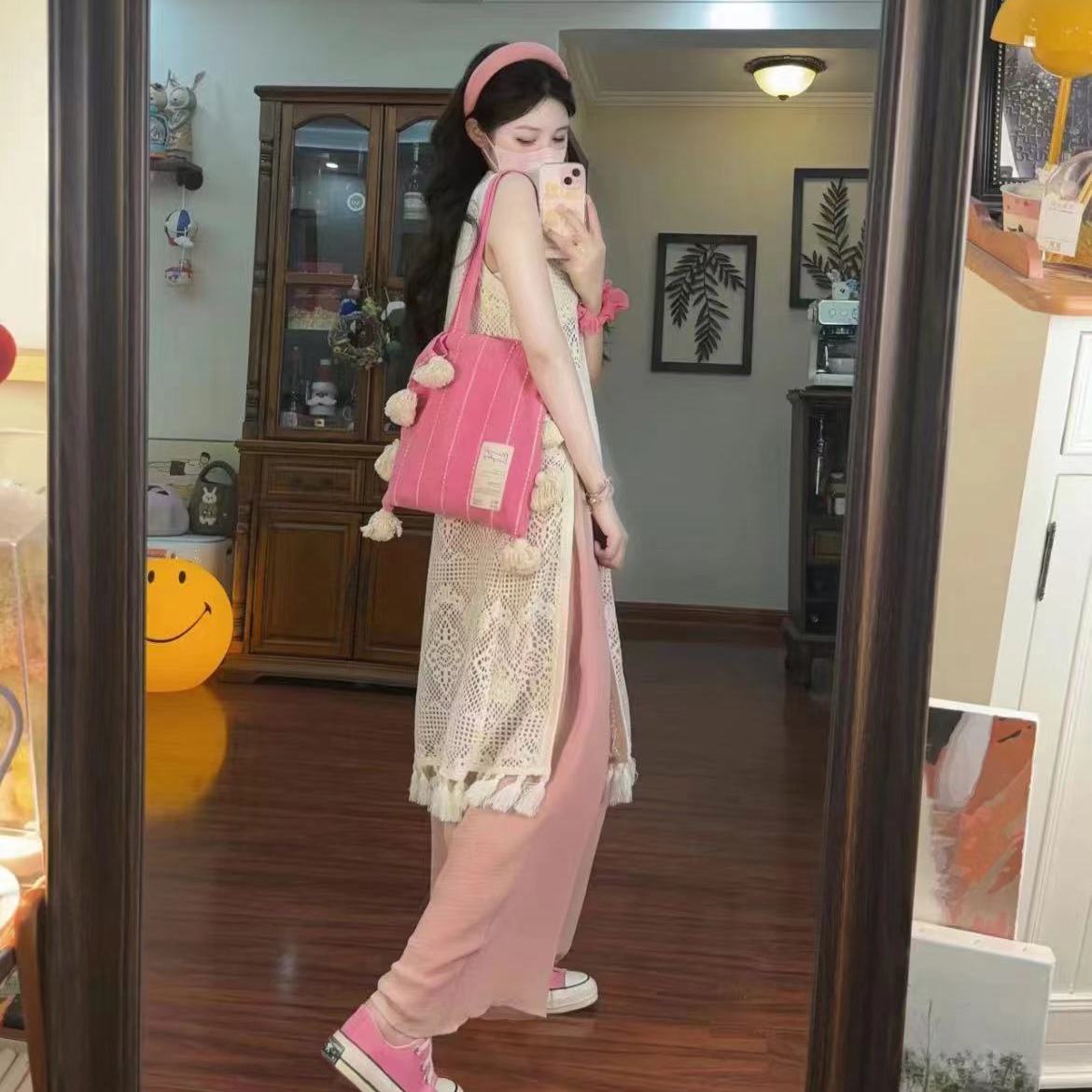 Korean-Style Multi-Color Tassel Shoulder Bag - Unique Artistic Striped Underarm Canvas Bag for Casual Outfits Korean-Style Multi-Color Tassel Shoulder Bag - Unique Artistic Striped Underarm Canvas Bag for Casual Outfits