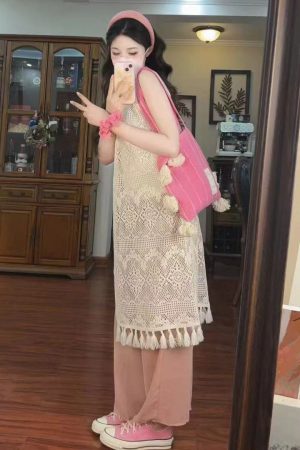 Korean-Style Multi-Color Tassel Shoulder Bag - Unique Artistic Striped Underarm Canvas Bag for Casual Outfits