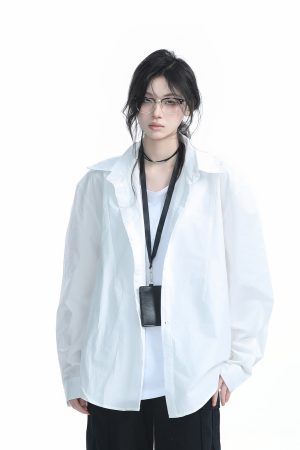 Korean Style Oversized Black Long Sleeve Shirt for Women - High-End Casual Autumn Top with Sit and Eat Until the Mountains Are Empty Design