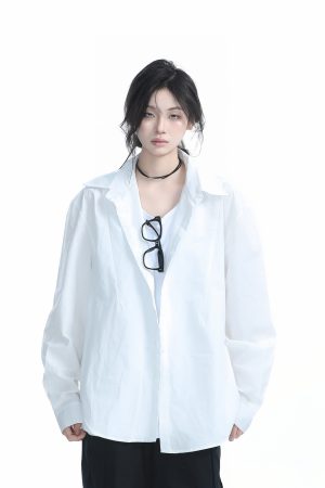 Korean Style Oversized Black Long Sleeve Shirt for Women - High-End Casual Autumn Top with Sit and Eat Until the Mountains Are Empty Design