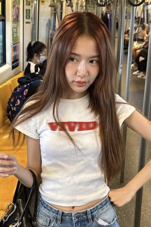 Korean Style Phantom Letter Print Short Sleeve Slim Fit Pure Cotton T-Shirt for Women - Trendy Casual Fashion Top