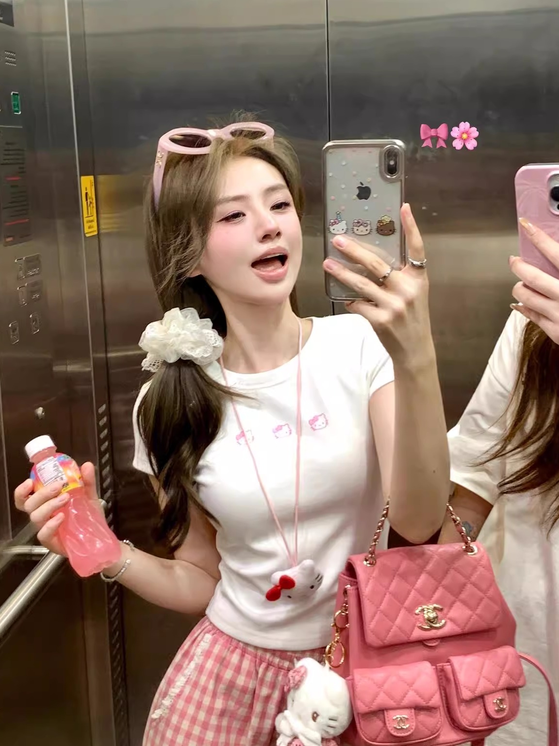 Korean Style Pink Kitty Cartoon Print Fitted Slim High-Stretch Short Sleeve T-Shirt in Pure Cotton for Trendy Casual Wear Korean Style Pink Kitty Cartoon Print Fitted Slim High-Stretch Short Sleeve T-Shirt in Pure Cotton for Trendy Casual Wear