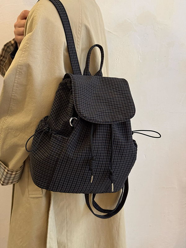 Korean-Style Plaid Drawstring Backpack - Large Capacity Lightweight Nylon Student Commuter Bag Korean-Style Plaid Drawstring Backpack - Large Capacity Lightweight Nylon Student Commuter Bag