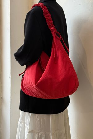 Korean-Style Pleated Drawstring Cloud Bag - Large Capacity Lazy Shoulder Crossbody Canvas Bag for Commuters