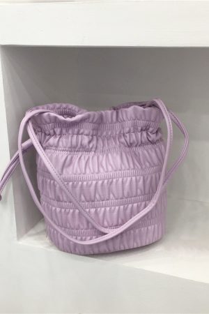 Korean Style Pleated Drawstring Shoulder Bag - Soft Leather Silver Bucket Bag for Chic Fashion Lovers
