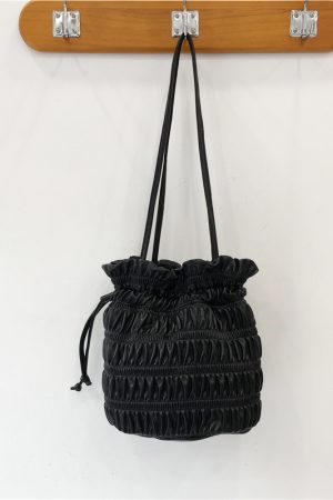 Korean Style Pleated Drawstring Shoulder Bag - Soft Leather Silver Bucket Bag for Chic Fashion Lovers
