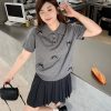 Korean-Style Plus Size Short Sleeve Polo Shirt for Women - Flattering Knitted Summer Blouse for Curvy Figures