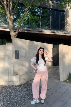 Korean Style Plus Size Ultra-Thin Cargo Pants for Women - Casual Outdoor Mountaineering Feu Parachute Design