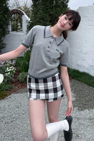 Korean-Style Retro Black and White Checkered A-Line Midi Skirt for Women - Summer Side Zipper Faux Two-Piece Bodycon Design