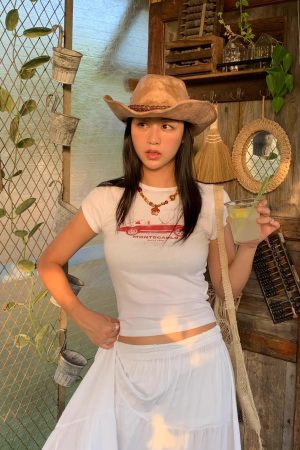 Korean Style Retro Car Print Short-Sleeve Fitted Slim Pure Cotton High-Stretch T-Shirt for Women