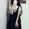 Korean-Style Retro Doll Collar Short Sleeve Suspender Dress - Sweet Two-Piece Look for Women, Perfect for Summer College Style