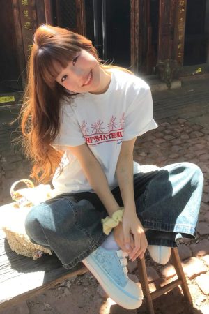 Korean-Style Retro Heavyweight T-Shirt for Women, Summer Sunflower Print, White Round Neck Short Sleeve, Loose Fit Top