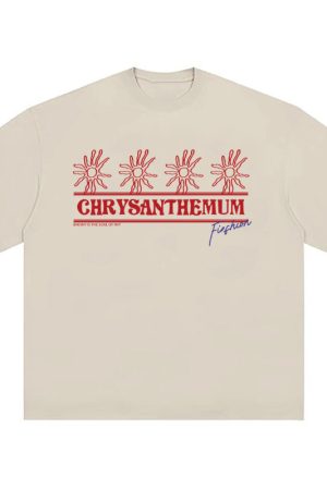 Korean-Style Retro Heavyweight T-Shirt for Women, Summer Sunflower Print, White Round Neck Short Sleeve, Loose Fit Top