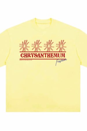 Korean-Style Retro Heavyweight T-Shirt for Women, Summer Sunflower Print, White Round Neck Short Sleeve, Loose Fit Top