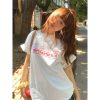 Korean-Style Retro Heavyweight T-Shirt for Women, Summer Sunflower Print, White Round Neck Short Sleeve, Loose Fit Top