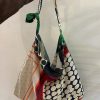Korean-Style Retro Patchwork Polka Dot Canvas Tote Bag for Women, Large-Capacity Ethnic Shoulder Crossbody Bag