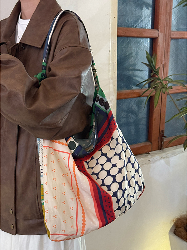 Korean-Style Retro Patchwork Polka Dot Canvas Tote Bag for Women, Large-Capacity Ethnic Shoulder Crossbody Bag Korean-Style Retro Patchwork Polka Dot Canvas Tote Bag for Women, Large-Capacity Ethnic Shoulder Crossbody Bag