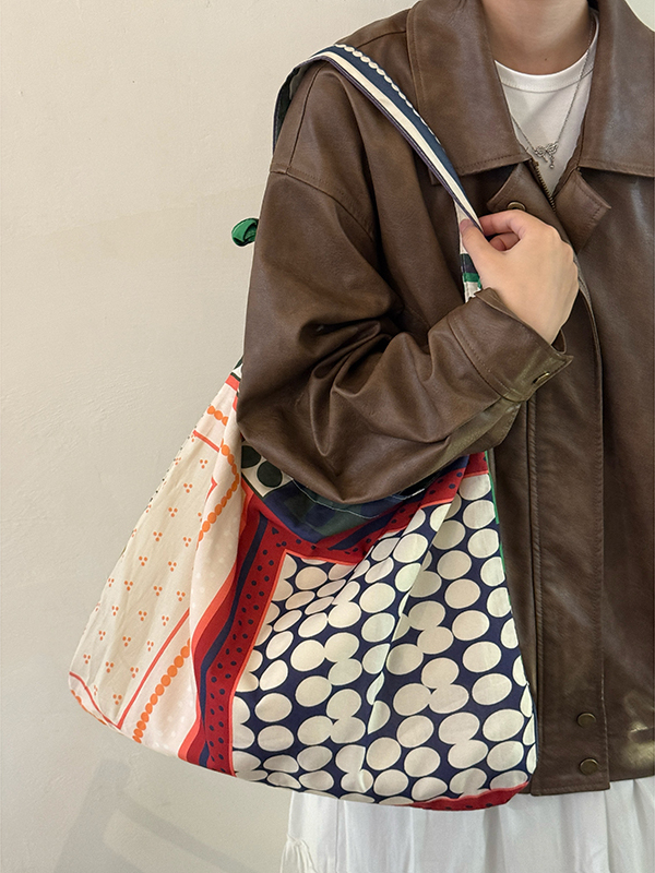 Korean-Style Retro Patchwork Polka Dot Canvas Tote Bag for Women, Large-Capacity Ethnic Shoulder Crossbody Bag Korean-Style Retro Patchwork Polka Dot Canvas Tote Bag for Women, Large-Capacity Ethnic Shoulder Crossbody Bag