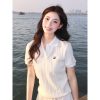 Korean-Style Retro Twisted Knit Short Sleeve Women's Summer Polo Shirt - Slim Fit White Top for Casual Chic Look