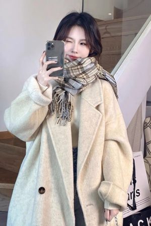 Korean-Style Reversible Cashmere Coat for Women, 2024 Winter Mid-Length Petite High-End Melton Wool Outerwear