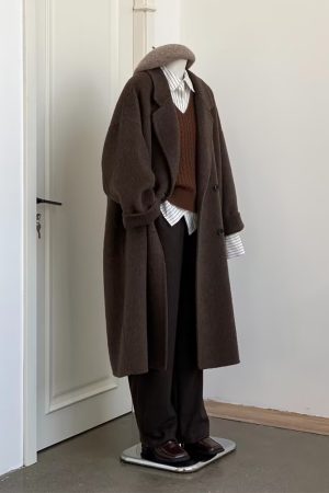 Korean-Style Reversible Cashmere Coat for Women, 2024 Winter Mid-Length Petite High-End Melton Wool Outerwear