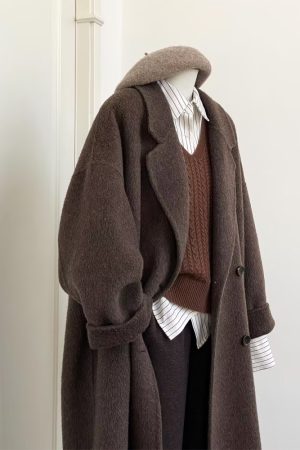 Korean-Style Reversible Cashmere Coat for Women, 2024 Winter Mid-Length Petite High-End Melton Wool Outerwear