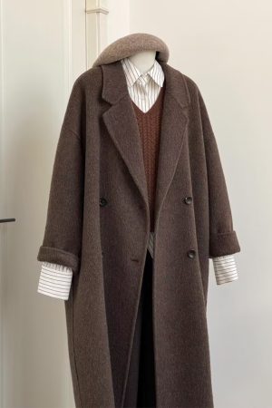 Korean-Style Reversible Cashmere Coat for Women, 2024 Winter Mid-Length Petite High-End Melton Wool Outerwear