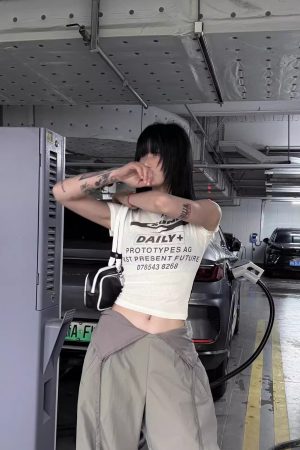 Korean Style Short Sleeve T-Shirt for Women, Slightly Sheer Bamboo Cotton, Sports Letter Print, Trendy Casual Top for Spicy Girls