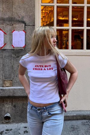 Korean Style Slim-Fit High-Stretch Cotton Short Sleeve T-Shirt for Women - Basic Sports Letter Design