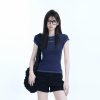 Korean Style Slim-Fit Short-Sleeve T-Shirt for Women - Sit and Eat Until the Mountains Are Empty, Waist-Defining Design, Round Neck
