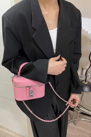 Korean-Style Small Crossbody Bag with Chain Handle, Box Design, Lock Closure, Versatile Shoulder Bag, Chic Square Purse