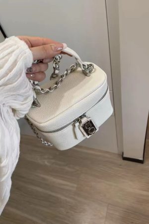 Korean-Style Small Crossbody Bag with Chain Handle, Box Design, Lock Closure, Versatile Shoulder Bag, Chic Square Purse
