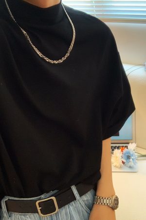 Korean Style Small High Neck Solid Color T-Shirt - Trendy Summer Layering Short Sleeve Tee for a Minimalist Look