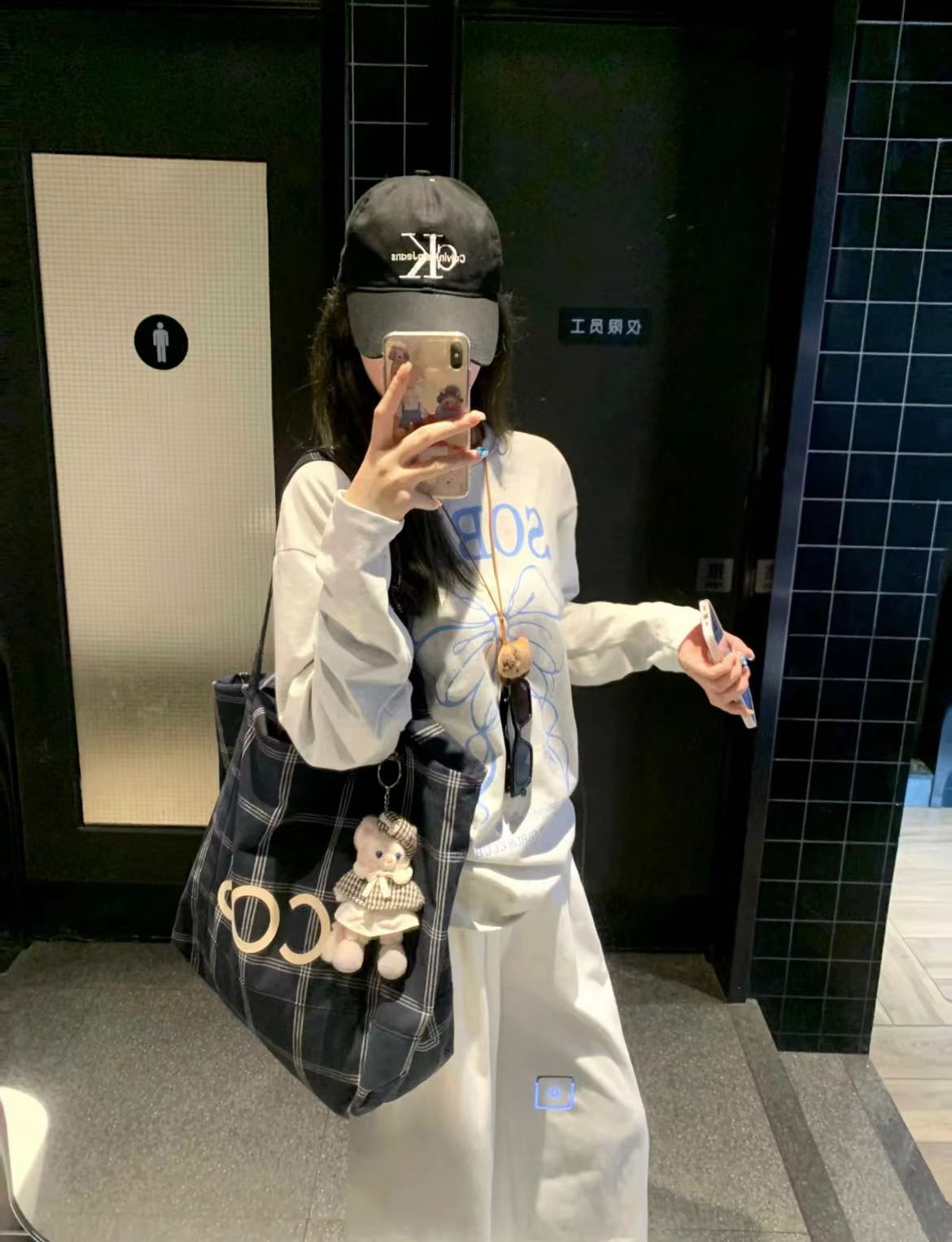 Korean-Style Striped Checkered Canvas Tote Bag, Large Capacity Casual Shoulder Bag for Everyday Use Korean-Style Striped Checkered Canvas Tote Bag, Large Capacity Casual Shoulder Bag for Everyday Use