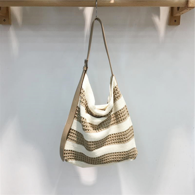 Korean Style Striped Color-Block Woven Tote Bag - Large Capacity Casual Versatile Shoulder Crossbody Bag Korean Style Striped Color-Block Woven Tote Bag - Large Capacity Casual Versatile Shoulder Crossbody Bag