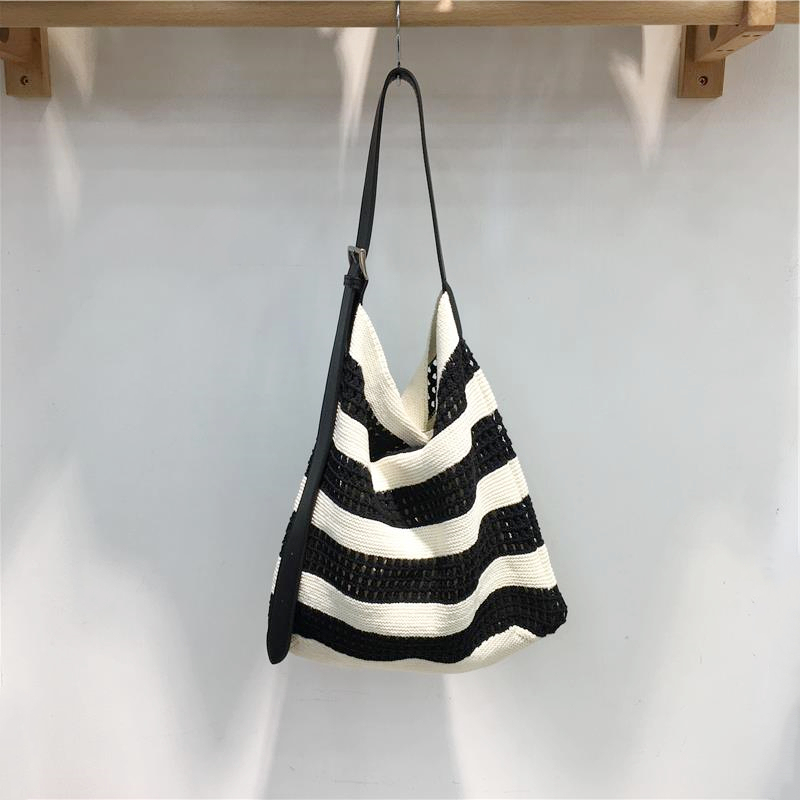 Korean Style Striped Color-Block Woven Tote Bag - Large Capacity Casual Versatile Shoulder Crossbody Bag Korean Style Striped Color-Block Woven Tote Bag - Large Capacity Casual Versatile Shoulder Crossbody Bag