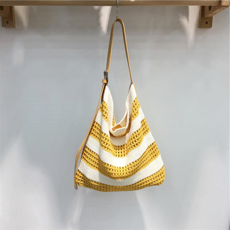 Korean Style Striped Color-Block Woven Tote Bag - Large Capacity Casual Versatile Shoulder Crossbody Bag Korean Style Striped Color-Block Woven Tote Bag - Large Capacity Casual Versatile Shoulder Crossbody Bag