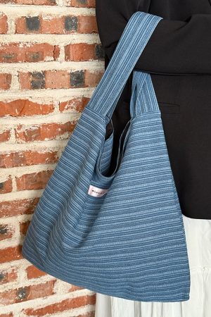 Korean-Style Striped Denim Tote Bag for Women - Large Capacity Shoulder Bag for Students and Commuters 2025