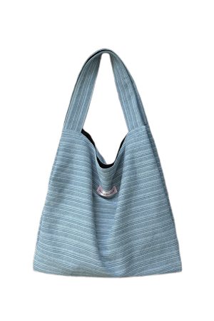 Korean-Style Striped Denim Tote Bag for Women - Large Capacity Shoulder Bag for Students and Commuters 2025