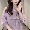 Korean Style Trendy Plus Size Long Sleeve Blouse for Women, Flattering Short Shirt that Covers the Belly, Versatile Fashion Top