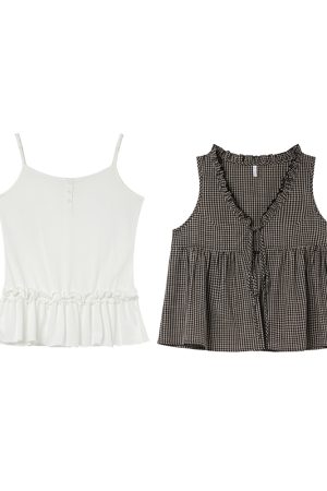 Korean-Style Two-Piece Checkered Camisole Vest Set for Women - Summer Slimming High-End Look