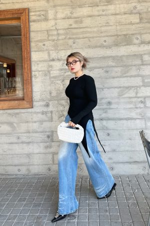 Korean-Style Washed High-Waisted Wide-Leg Jeans for Women, Loose Vintage Straight Pants, Spring Fashion Trousers