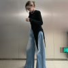 Korean-Style Washed High-Waisted Wide-Leg Jeans for Women, Loose Vintage Straight Pants, Spring Fashion Trousers