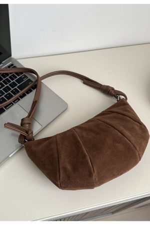 Korean Style Women's Horn-Shaped Suede Dumpling Bag - Trendy 2025 Versatile Shoulder & Crossbody Bag