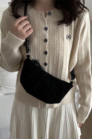 Korean Style Women's Horn-Shaped Suede Dumpling Bag - Trendy 2025 Versatile Shoulder & Crossbody Bag